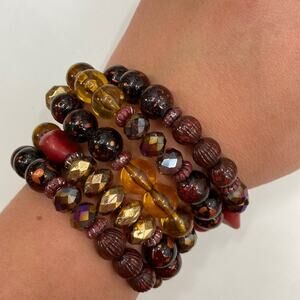 Red and gold beaded memory wire wrap bracelet